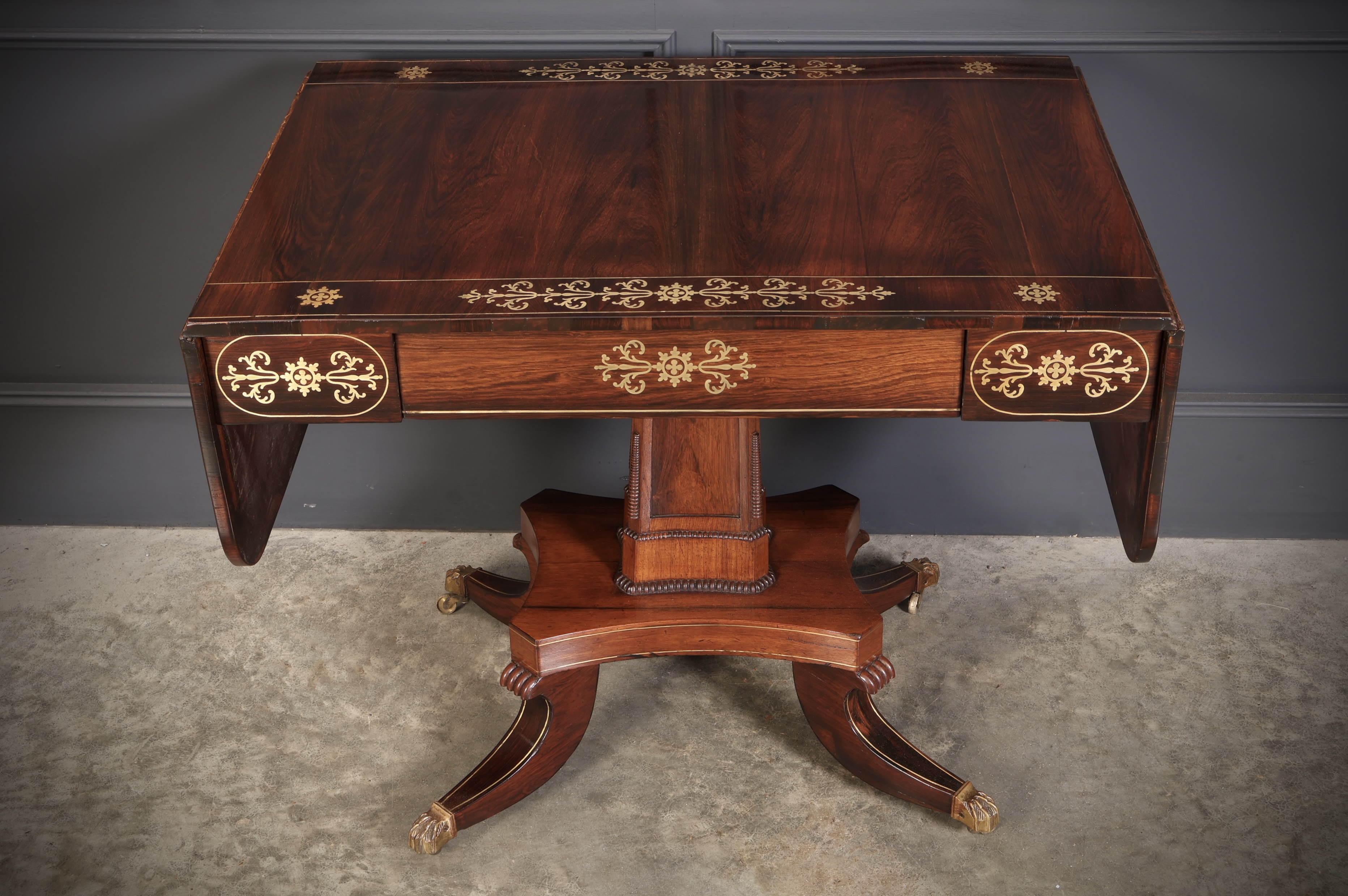 Regency Rosewood Brass Inlaid Sofa Table - Image 12